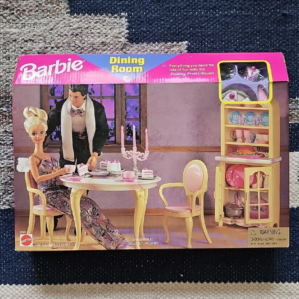 Vintage 90s Factory Sealed Barbie Dining Room Set for Folding Pretty House